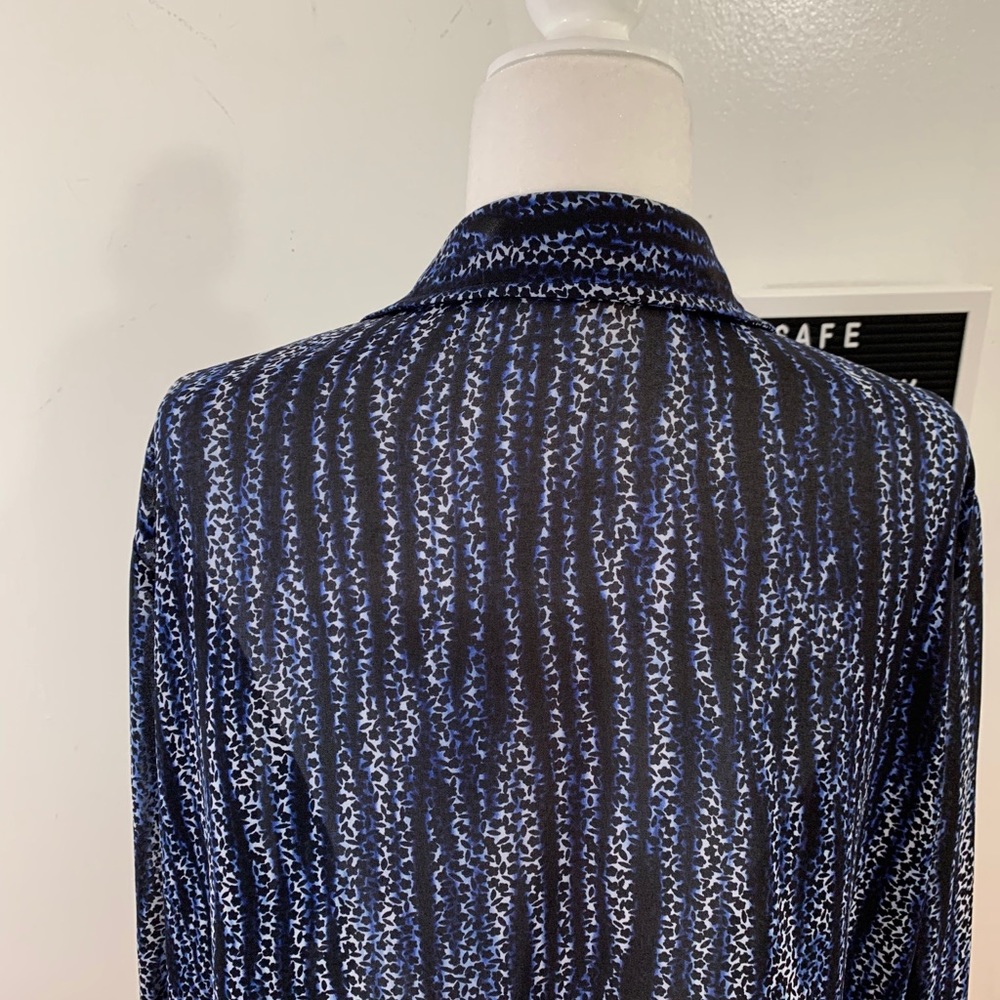 Michael Kors Animal Print Button Down Navy and White Blouse - Picture 6 of 11